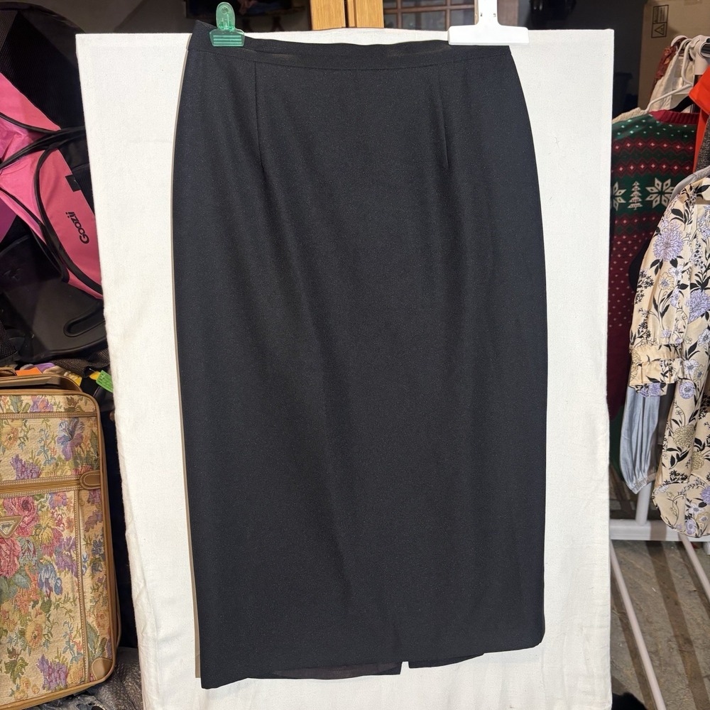 Vintage Figurina Black Midi Skirt With Slit Size 14